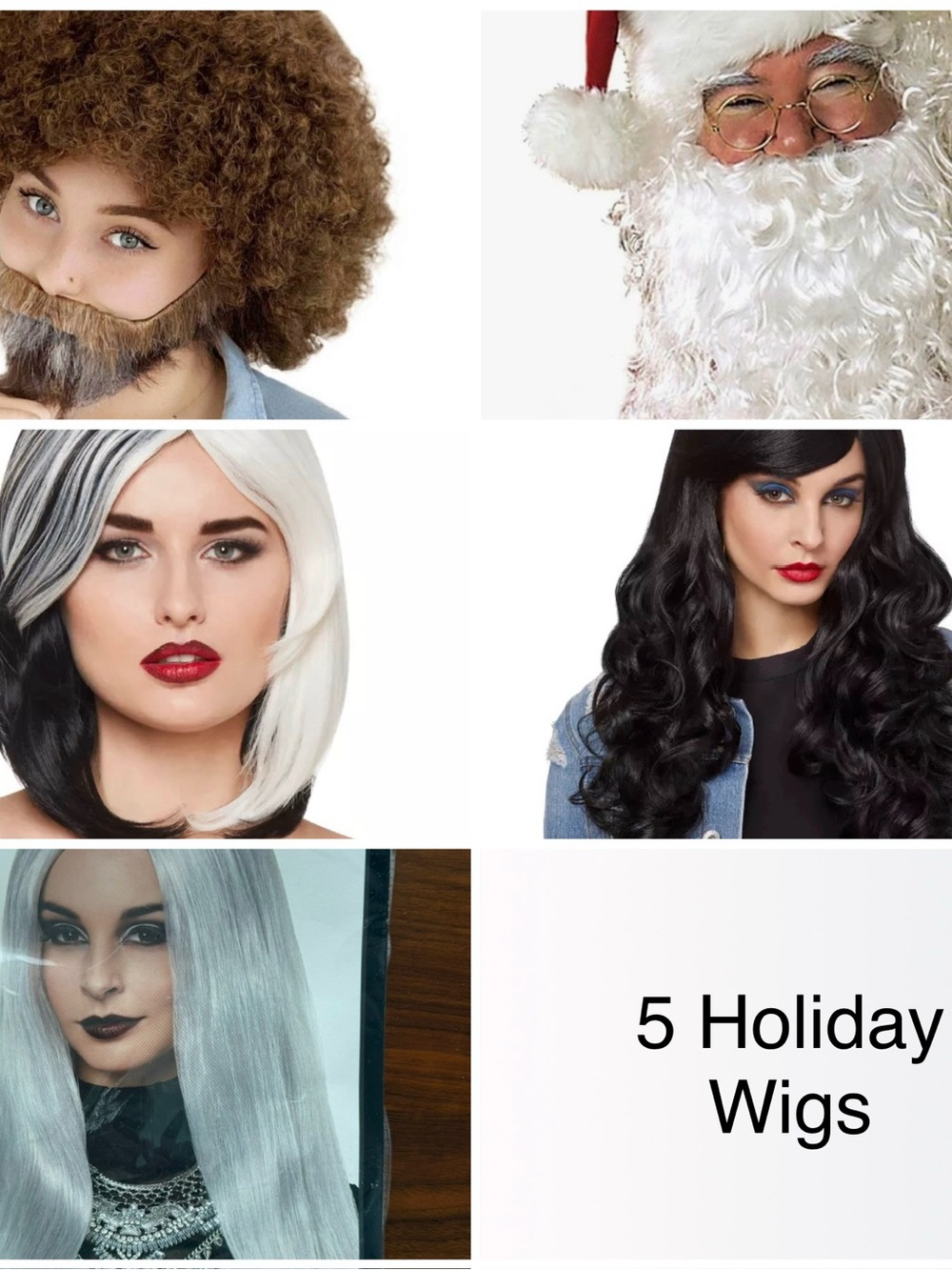 [5 LOT Wigs] Worn Once/Never Worn Santa Halloween Witch Black And White Bob Ross